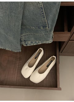 Womens Ballet Slippers Simple Versatile Soft Leather Soft Sole Milk Sapatoes Square Head Ruffles Evening Wind Single Shoes Bean beige white