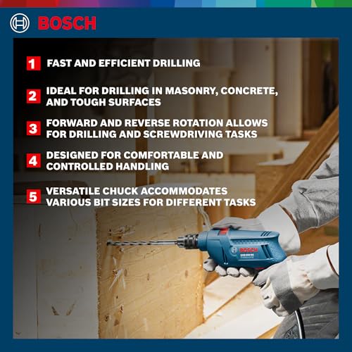BOSCH Professional GSB 500 RE Corded-Electric Drill Tool Set | 500 W Motor | 100-piece Tools Box Kit | Speed Range upto 2600 RPM | Impact Rate upto 41600 BPM | Chuck Capacity of 10 mm | 1 Yr Warranty - Image 3