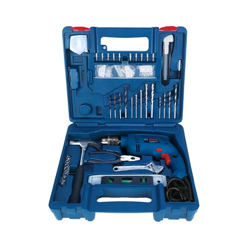 BOSCH Professional GSB 500 RE Corded-Electric Drill Tool Set | 500 W Motor | 100-piece Tools Box Kit | Speed Range upto 2600 RPM | Impact Rate upto 41600 BPM | Chuck Capacity of 10 mm | 1 Yr Warranty - Image 1