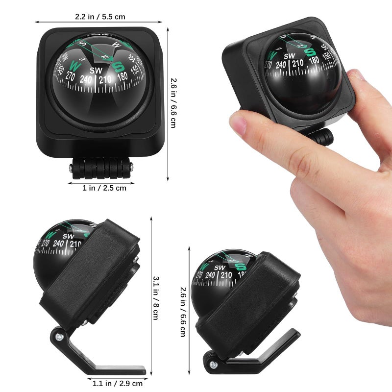 قطعتان من بوصلة كرة لوحة القيادة للسيارة قابلة للتعديل، دليل ملاحة للسيارات والشاحنات وسيارات الدفع الرباعي والقوارب - Image 2