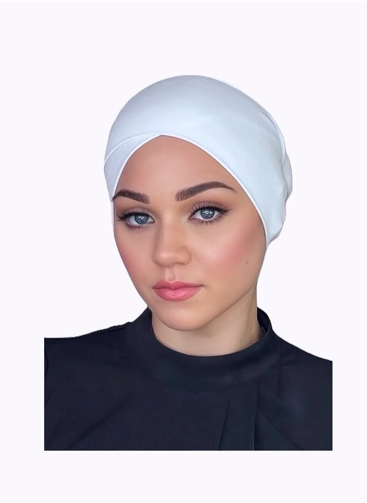 Perfectory - PERFECTORY Jersey Bonnet Cross-Tube Caps Under Scarf Head Wraps for Women Turban Hat Lightweight and Comfortable- White - Image 1