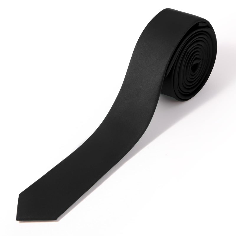 Puistr Skinny Ties Black Ties For Men and Women Solid Pure Color 1.58" (4CM) Plain Formal Slim Neckties - Image 1
