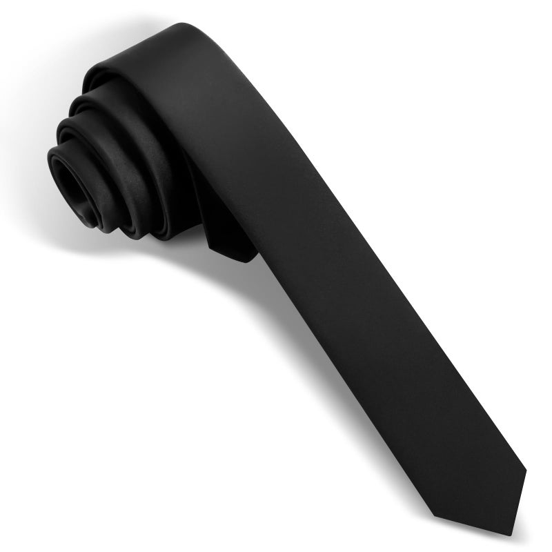 Puistr Skinny Ties Black Ties For Men and Women Solid Pure Color 1.58" (4CM) Plain Formal Slim Neckties - Image 2