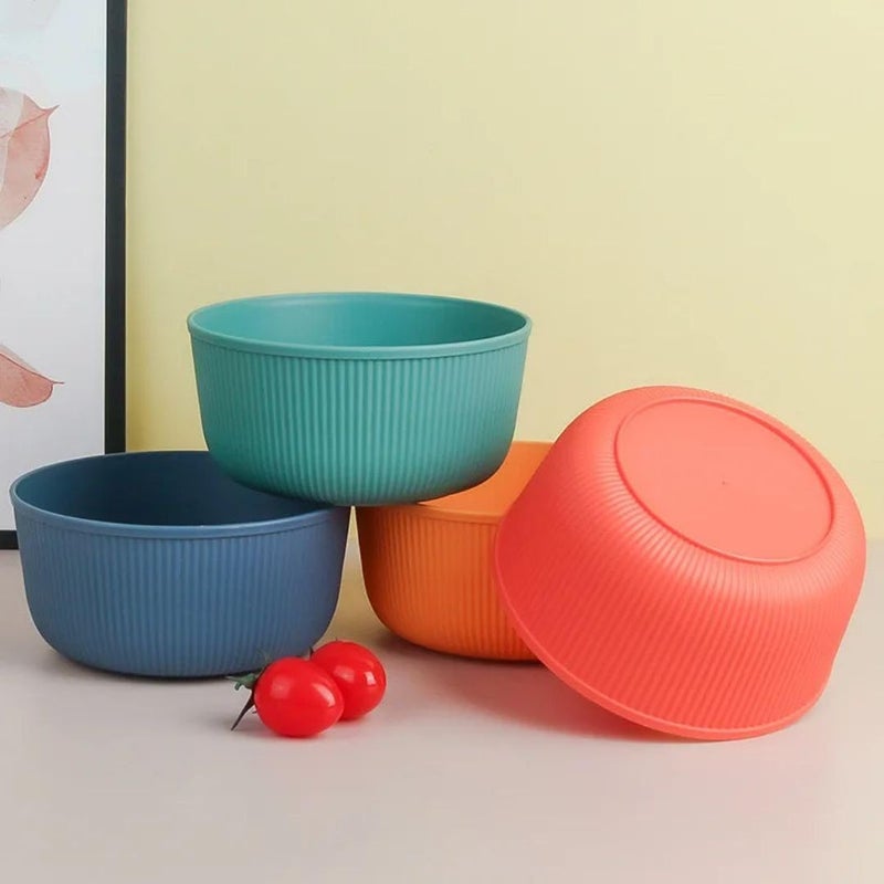 Generic Decorative Plastic Bowls Set, 4-Piece Ribbed Design, Multi-Colour Kitchen Storage .db - Image 1
