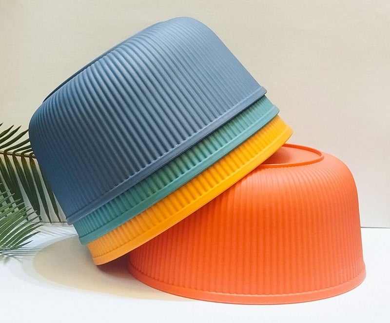 Generic Decorative Plastic Bowls Set, 4-Piece Ribbed Design, Multi-Colour Kitchen Storage .db - Image 4