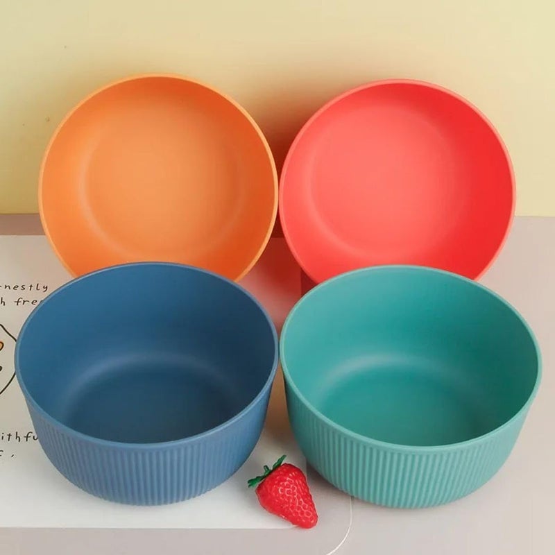Generic Decorative Plastic Bowls Set, 4-Piece Ribbed Design, Multi-Colour Kitchen Storage .db - Image 2