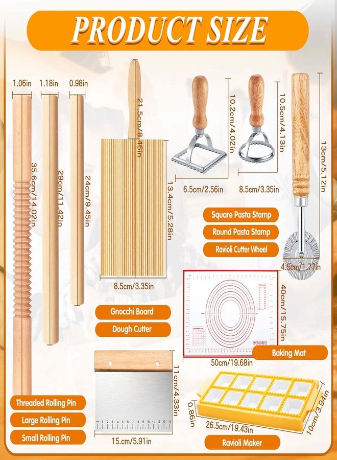 ATPWONZ Pasta Making Tools, 10 Piece Wood Pasta Making Kit with 3 Rolling Pins, 1 Gnocchi Board, 1 Dough Cutter, 1 Ravioli Cutter, 1 Ravioli Maker, 2 Pasta Stamps, 1 Baking Mat, Ravioli Pasta Set for Kitchen - Image 2