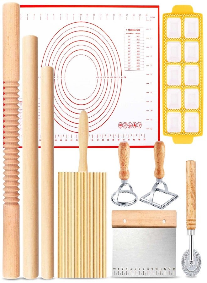 ATPWONZ Pasta Making Tools, 10 Piece Wood Pasta Making Kit with 3 Rolling Pins, 1 Gnocchi Board, 1 Dough Cutter, 1 Ravioli Cutter, 1 Ravioli Maker, 2 Pasta Stamps, 1 Baking Mat, Ravioli Pasta Set for Kitchen - Image 1