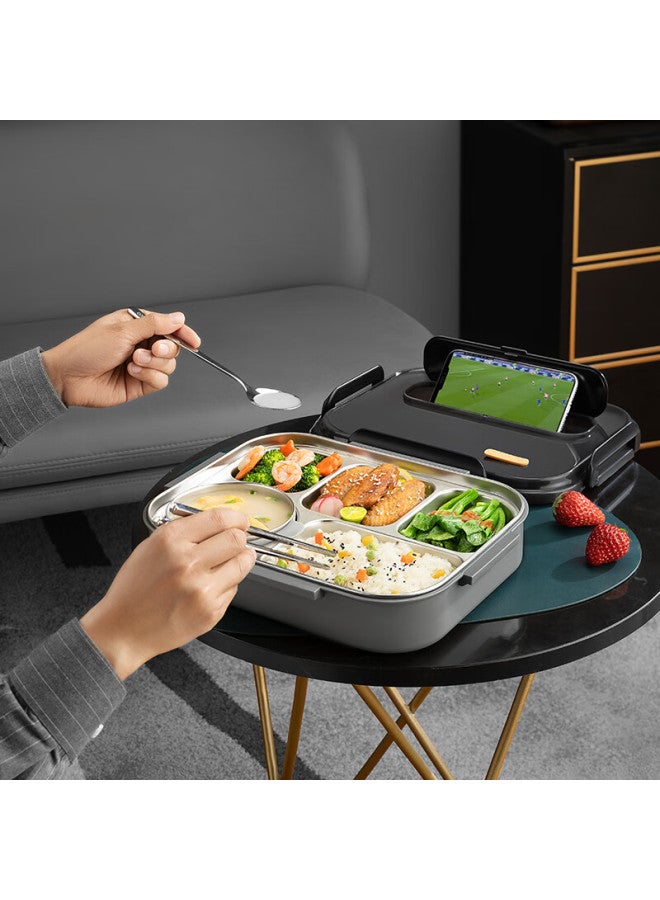 Tafuco Lunch Box, 304 Stainless Steel, Five-compartment Tray, Heat-resistant, Student Bento Box, With Utensils, Insulated Bag, 2l, T5216n, Brown - Image 4