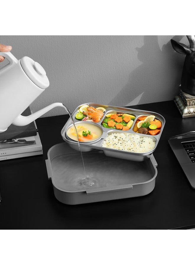 Tafuco Lunch Box, 304 Stainless Steel, Five-compartment Tray, Heat-resistant, Student Bento Box, With Utensils, Insulated Bag, 2l, T5216n, Brown - Image 2
