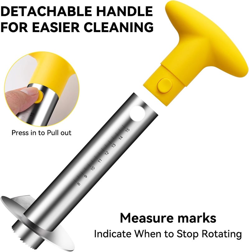 ZAFNAH Pineapple Corer & Slicer Tool - Stainless Steel Pineapple Peeler, Easy Core Remover, Eye Removal Tool, Pelador De Pia (Yellow with Measure Marks) - Image 2