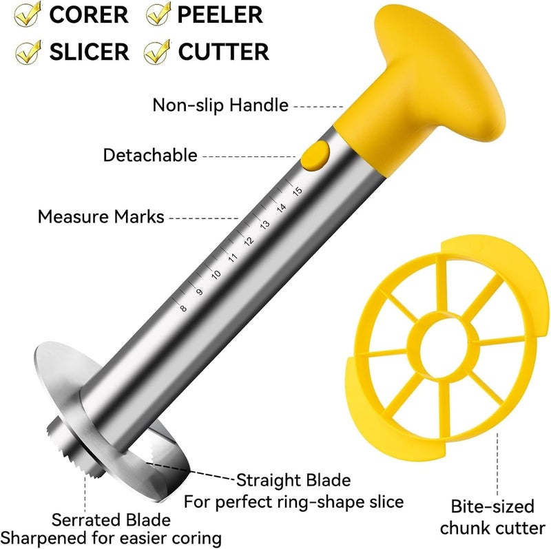 ZAFNAH Pineapple Corer & Slicer Tool - Stainless Steel Pineapple Peeler, Easy Core Remover, Eye Removal Tool, Pelador De Pia (Yellow with Measure Marks) - Image 3