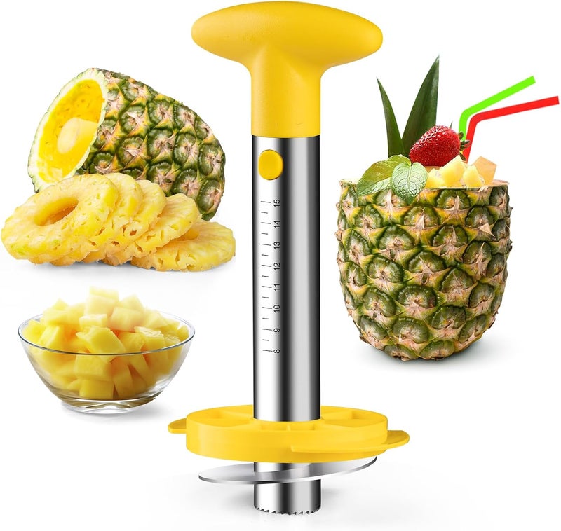 ZAFNAH Pineapple Corer & Slicer Tool - Stainless Steel Pineapple Peeler, Easy Core Remover, Eye Removal Tool, Pelador De Pia (Yellow with Measure Marks) - Image 1