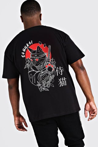 Cat Samurai Black Short Sleeve Back Printed Men's Oversize T-Shirt - pzsku/Z8854EEFBE552F62B3841Z/45/_/1725790759/abbed6fb-8b32-4872-a591-94974565d6fb