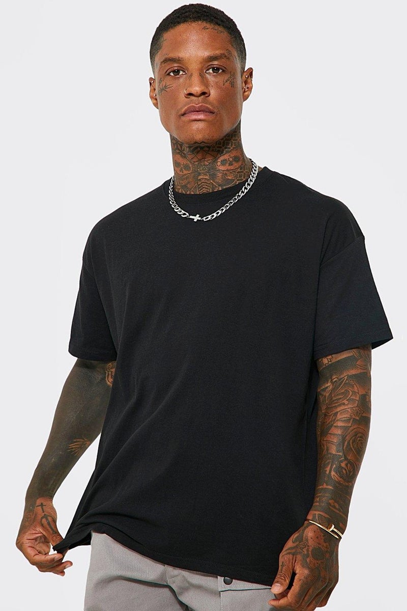 Cat Samurai Black Short Sleeve Back Printed Men's Oversize T-Shirt