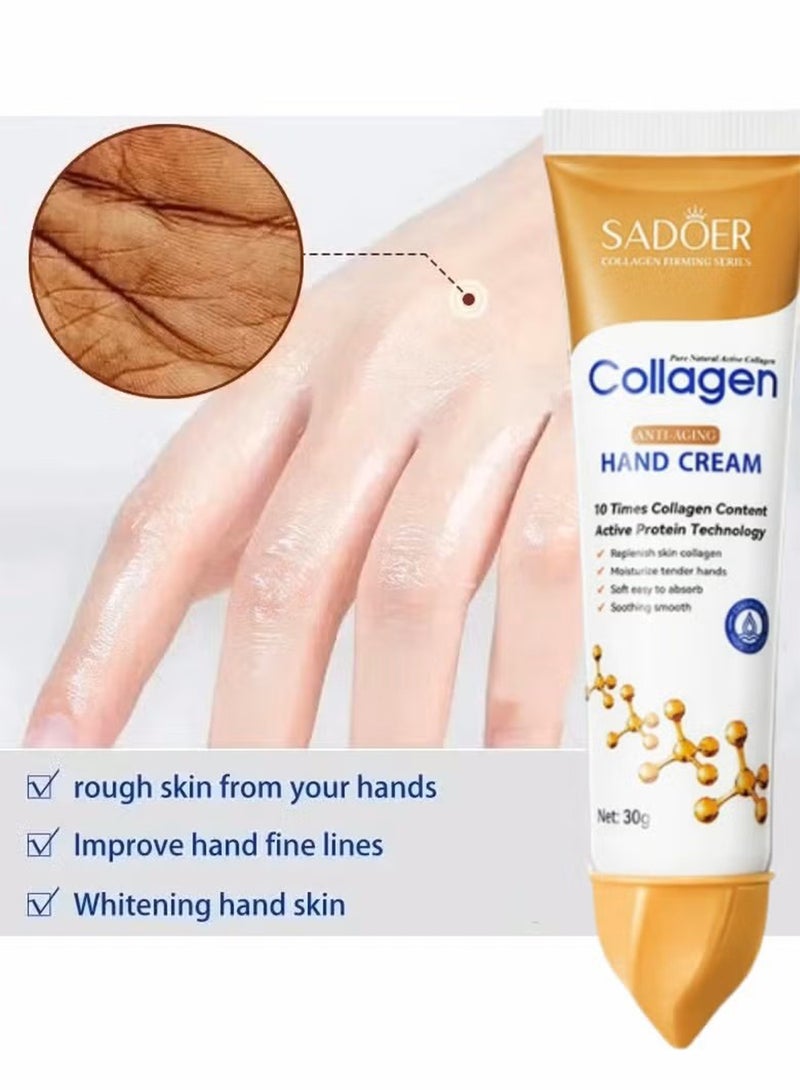 SADOER Collagen Anti-Aging Hand Cream, Moisturizing Fast Absorb Hand Lotion to Nourish Dry Rough Skin & Reduce Wrinkle, 30g - Image 1