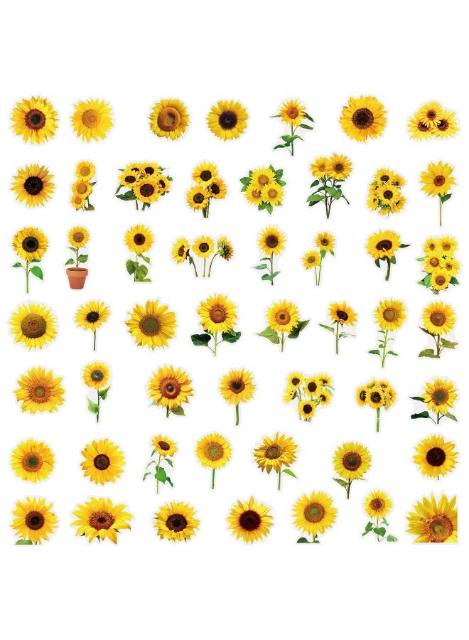 ملصقات عباد الشمس، 50 قطعة، ملصقات عباد الشمس الشفافة الواقعية، ملصقات مقاومة للماء لأجهزة الكمبيوتر المحمول والقرطاسية والأمتعة وسجلات القصاصات وزجاجات المياه وحافظات الهواتف وديكورات الحفلات ذات الطابع الزهري - Image 2