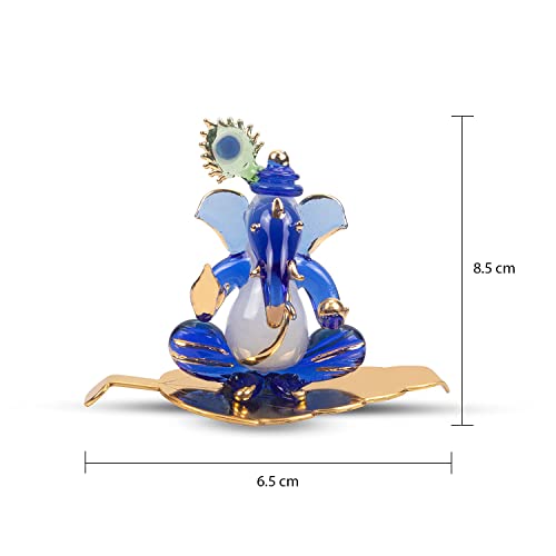iCraft God Ganesh Sitting with Leaf Statue (Murti) Idol Showpiece Handmade of Crystal Glass for Worship, Decoration, Car Dashboard, Gift (Golden Leaf), Small - Image 4
