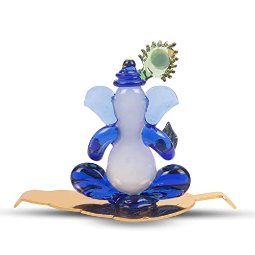 iCraft God Ganesh Sitting with Leaf Statue (Murti) Idol Showpiece Handmade of Crystal Glass for Worship, Decoration, Car Dashboard, Gift (Golden Leaf), Small - Image 5