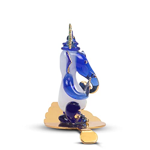 iCraft God Ganesh Sitting with Leaf Statue (Murti) Idol Showpiece Handmade of Crystal Glass for Worship, Decoration, Car Dashboard, Gift (Golden Leaf), Small - Image 2