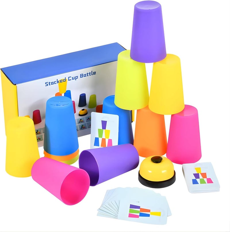 COUNTRYLINK Quick Stacking Cups Game with 50 Picture Cards and Bell - Fun Family Game for Kids - Image 4