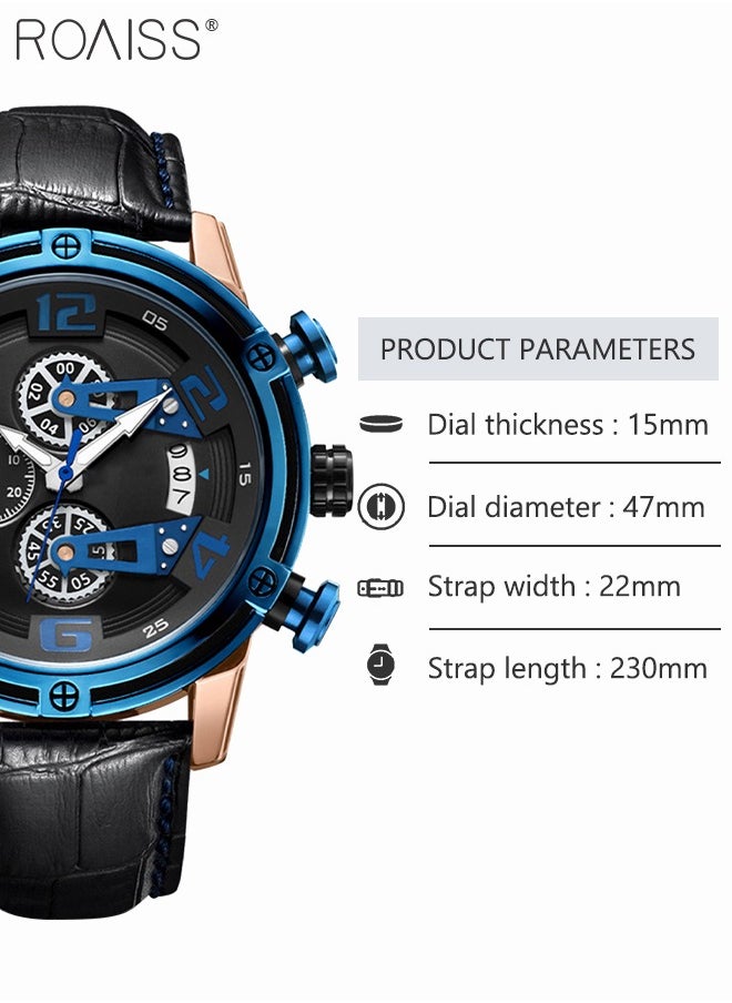 Men's Sports Multifunctional Chronograph Watch Luminous Quartz Watch with Leather Band Calendar Sports Business Work as Gift for Men - pzsku/Z88551773DAD308A8B62BZ/45/_/1735181723/3484118d-33b6-4674-8836-665678b8fb0d