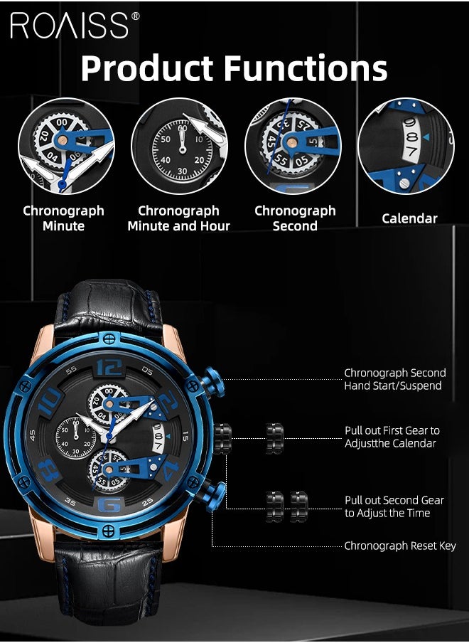 Men's Sports Multifunctional Chronograph Watch Luminous Quartz Watch with Leather Band Calendar Sports Business Work as Gift for Men - pzsku/Z88551773DAD308A8B62BZ/45/_/1735181730/49d51736-f151-43a9-ae39-bd06a50d37fb