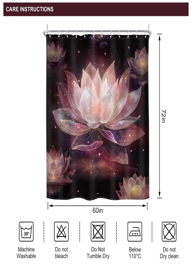 Riyidecor Pink Lotus Shower Curtain Black and Gold Floral Flower Fantasy Modern Zen Spa Elegant Meditation Relax Aesthetic 60Wx72H Inch Plant Fabric Decor Bathroom Polyester Waterproof 12 Pack Hooks - Image 5