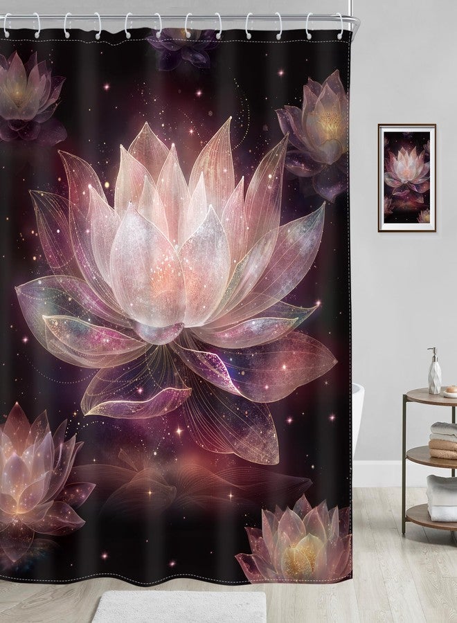 Riyidecor Pink Lotus Shower Curtain Black and Gold Floral Flower Fantasy Modern Zen Spa Elegant Meditation Relax Aesthetic 60Wx72H Inch Plant Fabric Decor Bathroom Polyester Waterproof 12 Pack Hooks - Image 3