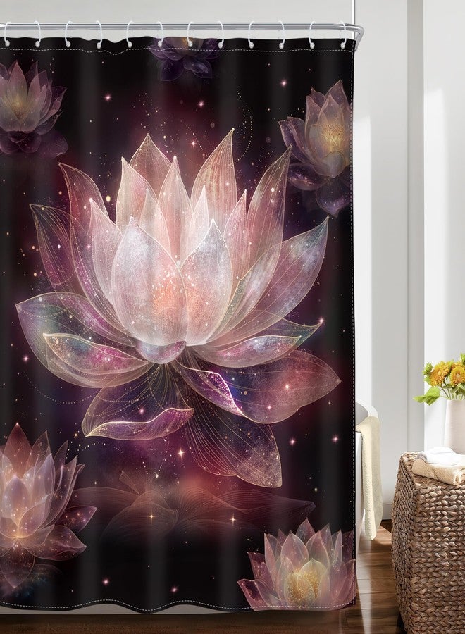 Riyidecor Pink Lotus Shower Curtain Black and Gold Floral Flower Fantasy Modern Zen Spa Elegant Meditation Relax Aesthetic 60Wx72H Inch Plant Fabric Decor Bathroom Polyester Waterproof 12 Pack Hooks - Image 2