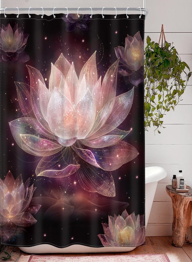 Riyidecor Pink Lotus Shower Curtain Black and Gold Floral Flower Fantasy Modern Zen Spa Elegant Meditation Relax Aesthetic 60Wx72H Inch Plant Fabric Decor Bathroom Polyester Waterproof 12 Pack Hooks - Image 1