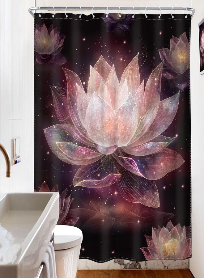 Riyidecor Pink Lotus Shower Curtain Black and Gold Floral Flower Fantasy Modern Zen Spa Elegant Meditation Relax Aesthetic 60Wx72H Inch Plant Fabric Decor Bathroom Polyester Waterproof 12 Pack Hooks - Image 4