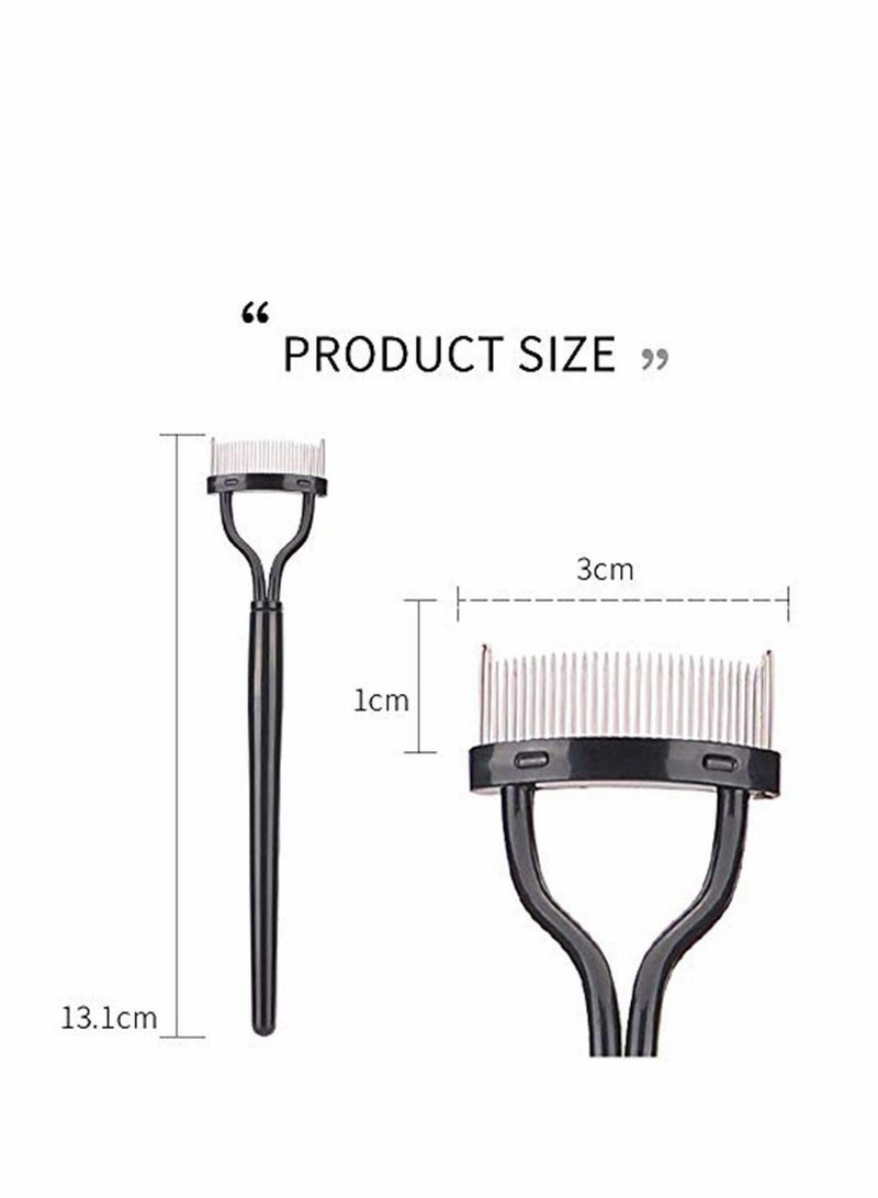 Excefore Eyelash Comb Curler Eyebrow Brush Eyelash Separator Mascara Applicator Eyelash Definer With Comb Cover Arc Designed Cosmetic Brushes Tool Black - Image 3