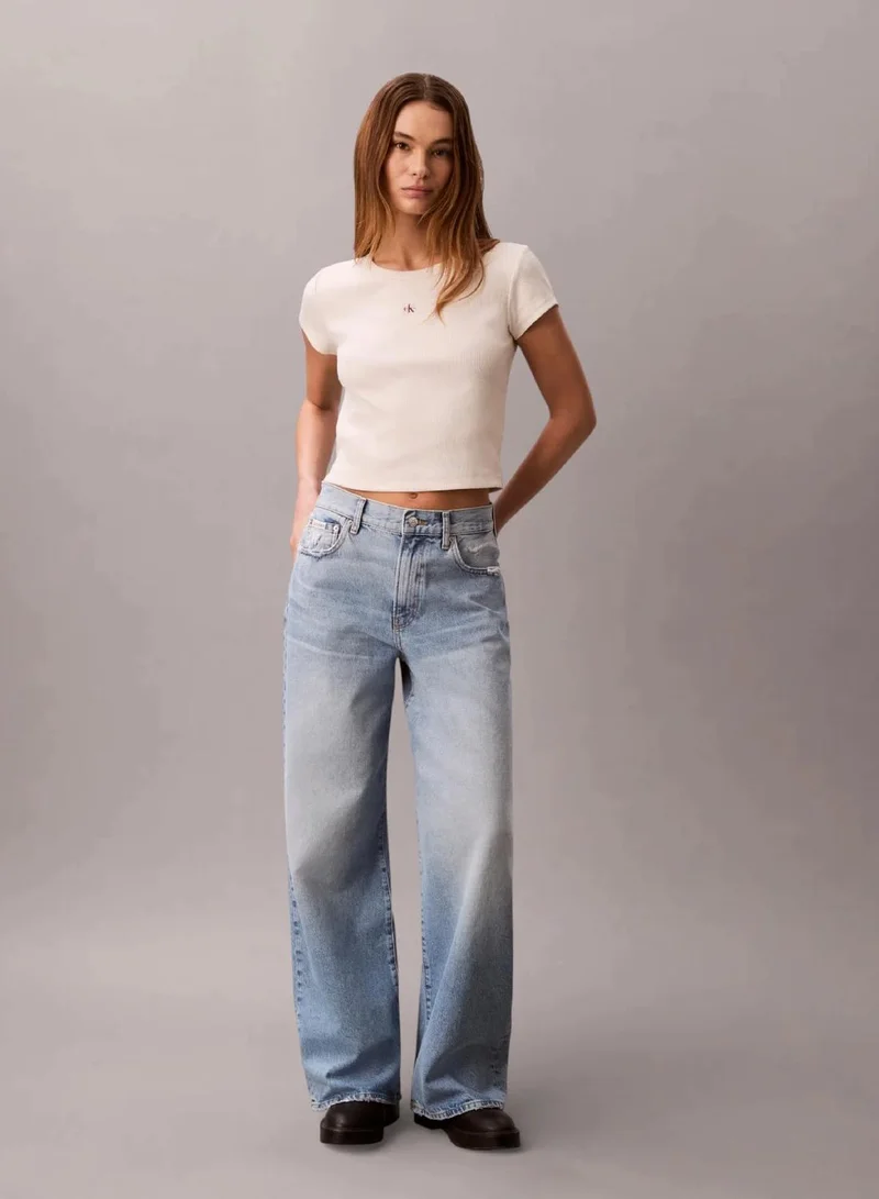 Calvin Klein Calico Slim Ribbed Cotton Badge T-Shirt for Women | Best Price UAE
