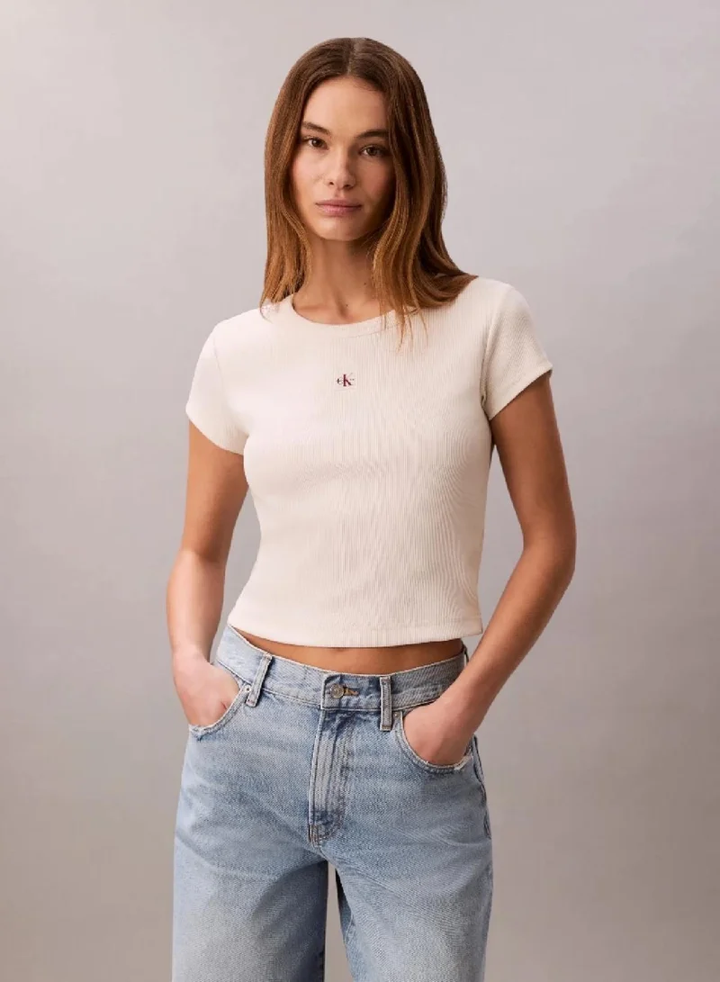 Slim Ribbed Cotton Badge T-Shirt