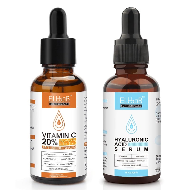 ELBBUB Anti Aging Vitamin C Serum Hyaluronic Acid Serum Set with Hyaluronic Acid Skin Care Set Boost Skin CollagenHydrate Plump Skin Anti Aging Wrinkle Facial Serum - Image 1