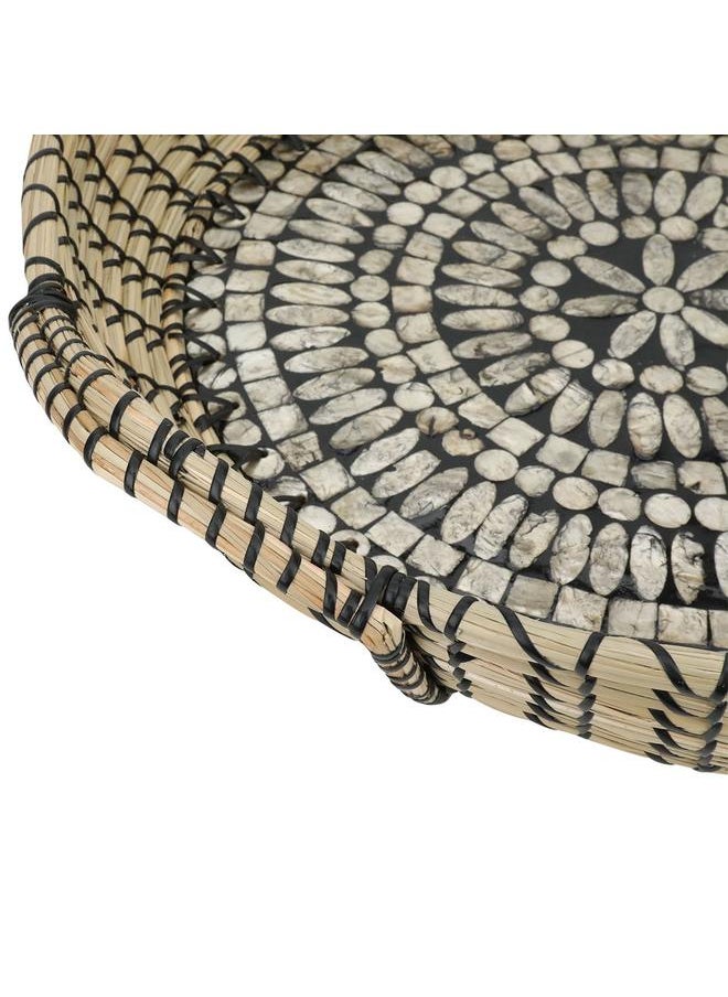 Alsaif Wicker Serving Tofir 46 X 46 X 9 Cm Round Black Beige  - Image 2