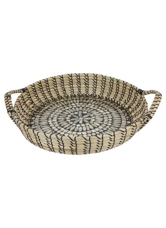 Alsaif Wicker Serving Tofir 46 X 46 X 9 Cm Round Black Beige  - Image 1