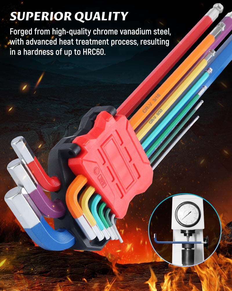 Lichamp 18-Piece Long Allen Wrenches Sets, Metric and Standard Allen Key Set Hex Key with Ball End, SAE 1/16 to 3/8 inch, Metric 1.5 to 10 mm - Image 5