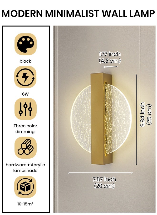 YATAI LIGHTING ضوء حائط LED حديث بسيط، 6 واط، ذهبي، قابل للتعتيم بثلاثة ألوان (3000K-6000K)، مصباح حائط أكريليك ومعدني لغرفة النوم، غرفة الطعام، الممر، بجانب السرير - Image 3