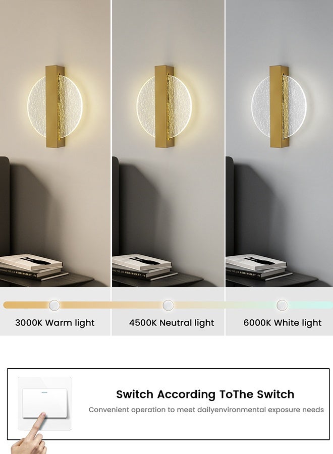 YATAI LIGHTING ضوء حائط LED حديث بسيط، 6 واط، ذهبي، قابل للتعتيم بثلاثة ألوان (3000K-6000K)، مصباح حائط أكريليك ومعدني لغرفة النوم، غرفة الطعام، الممر، بجانب السرير - Image 2