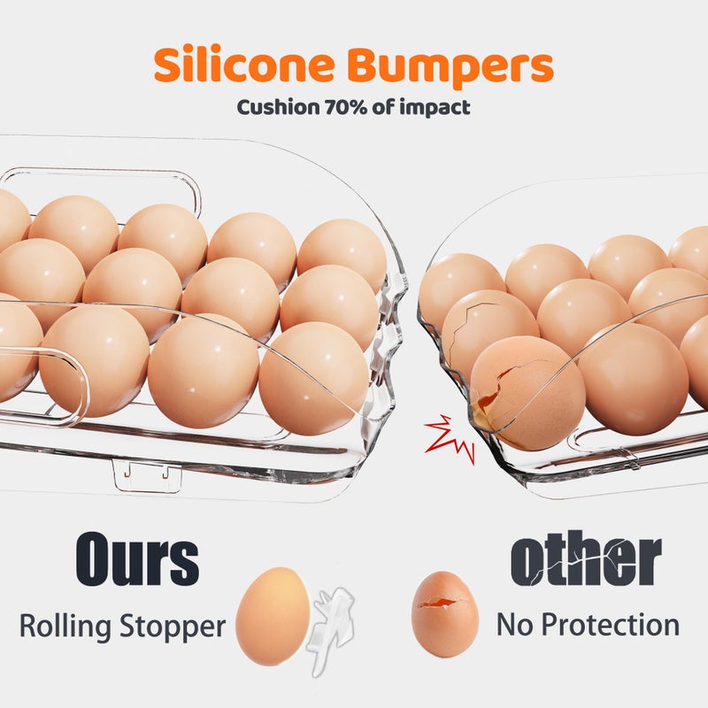 SMRCAD Egg Holder for Fridge, Automatic Steady Rolling Egg Dispenser with Silicone Bumpers & Handle for Refrigerator, Large Capacity Egg Organizer with Lid - Image 3