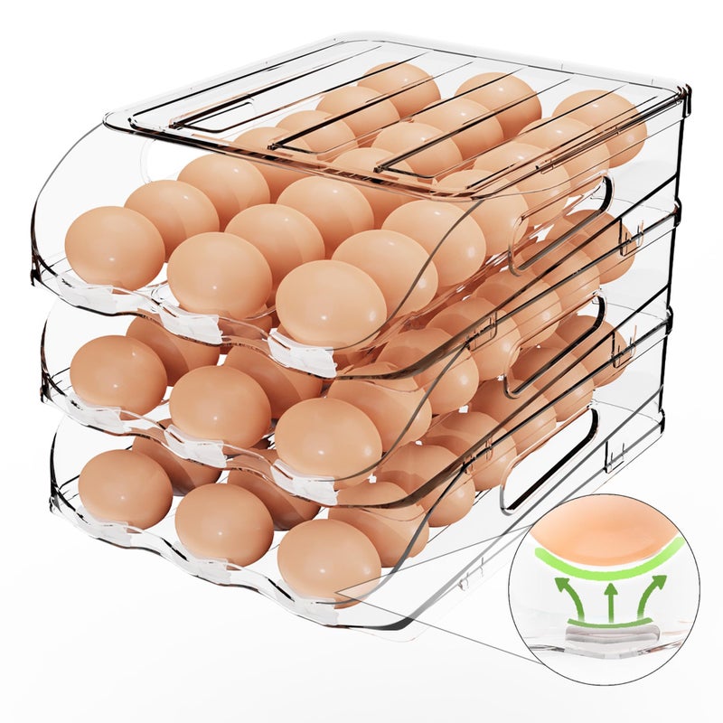 SMRCAD Egg Holder for Fridge, Automatic Steady Rolling Egg Dispenser with Silicone Bumpers & Handle for Refrigerator, Large Capacity Egg Organizer with Lid - Image 1