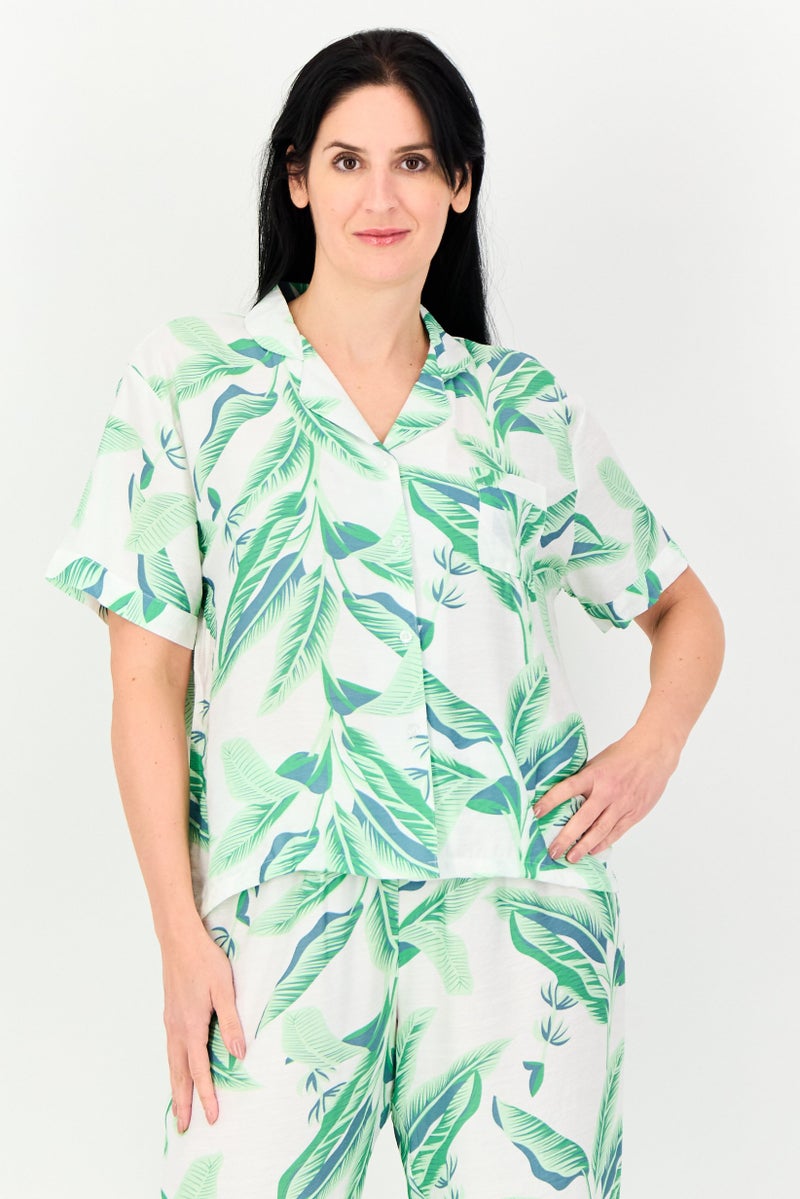 bebe Women 2 Pieces Floral Print Top And Pant Pajama Set, Multticolor  - Image 2