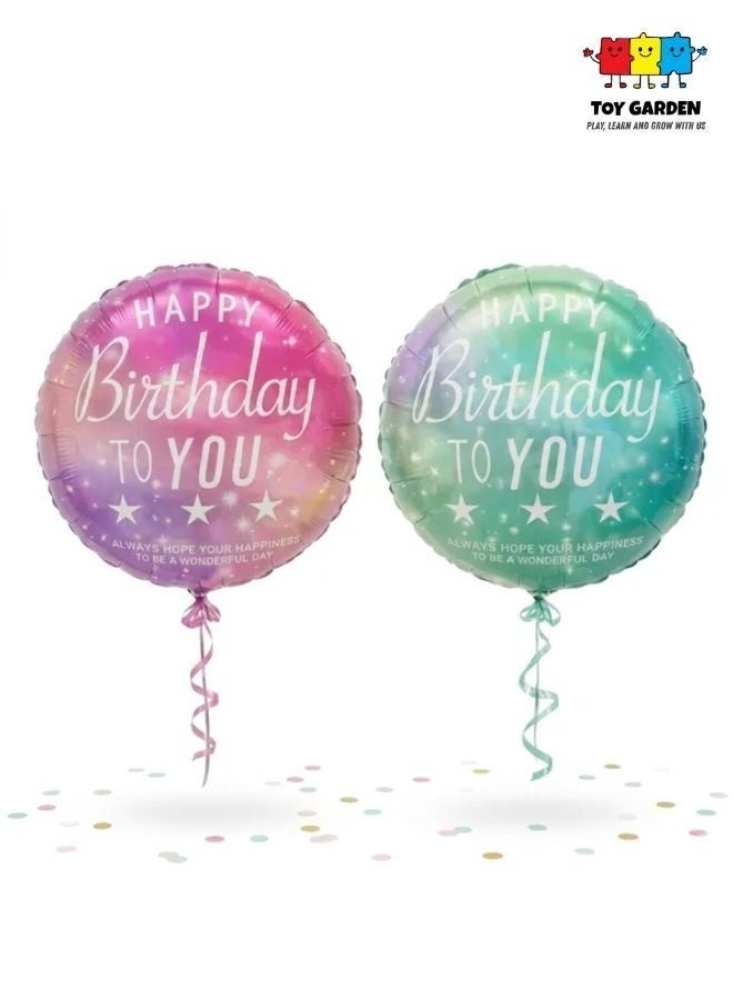 TOY GARDEN Happy Birthday Foil Balloons 2 Pack, 18 Inch Round Helium Balloons with Purple Pink and Teal Green Gradient Design, Self Sealing Birthday Party Decorations for Kids and Adults - Image 1