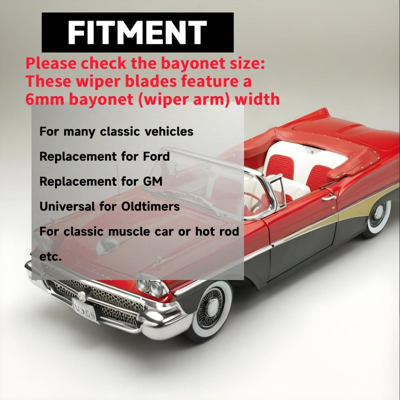 AceSupever 12" and 12" Vintage Front Windshield Wipers (Pack of 2), Polished Stainless Steel Bayonet Type Windshield Wiper Blades 6mm Bayonet Width for Oldtimers/Boat, Silver - Image 2