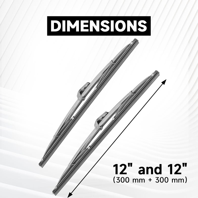 AceSupever 12" and 12" Vintage Front Windshield Wipers (Pack of 2), Polished Stainless Steel Bayonet Type Windshield Wiper Blades 6mm Bayonet Width for Oldtimers/Boat, Silver - Image 4