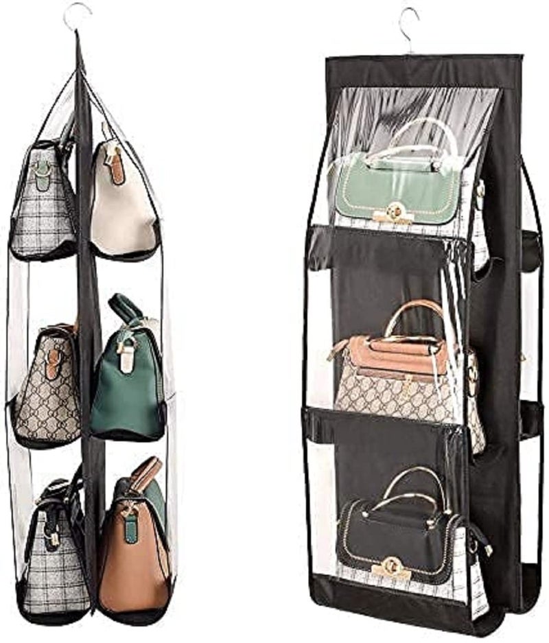 LAVNIK 6 Pocket Clear Purse Handbag Hanging Storage Bag Organizer Tidy Closet Organizer Wardrobe Rack Hangers Holder for Fashion Handbag Purse Pouch - Image 1