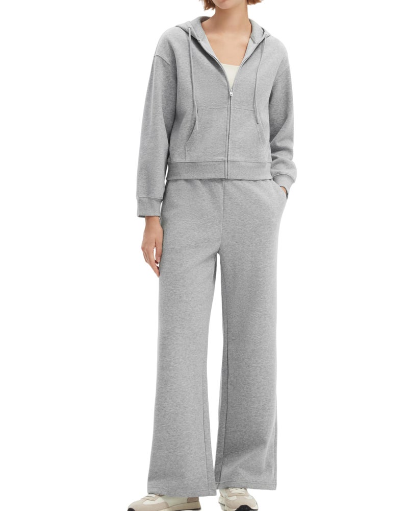 SUUKSESS Womens 2 Piece Sweatsuits Outfits Zip Up Hoodie Tracksuit Straight Wide Leg Sweatpant Lounge Matching Sets - Image 1