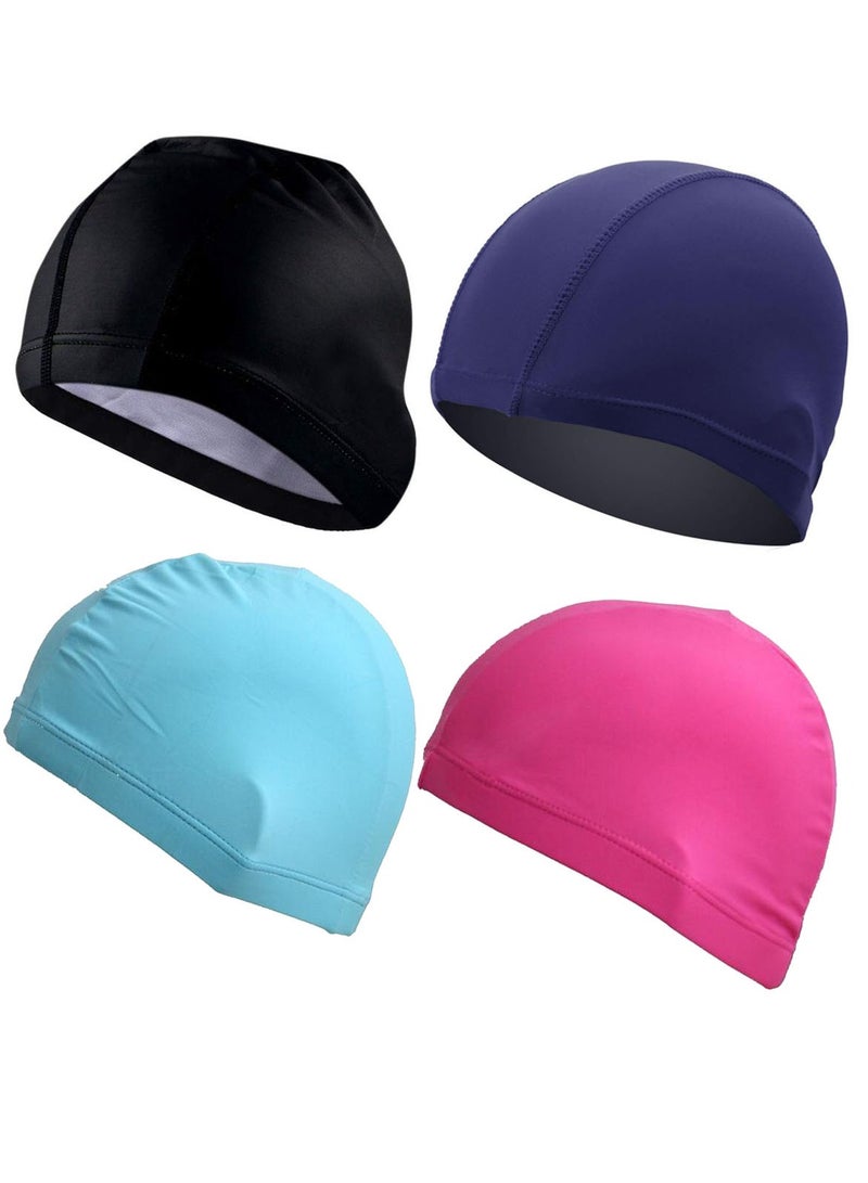 Set of 4, Unisex Adult Elastic Swimming Cap Sports Swim Pool Hat for Women Men - Image 1